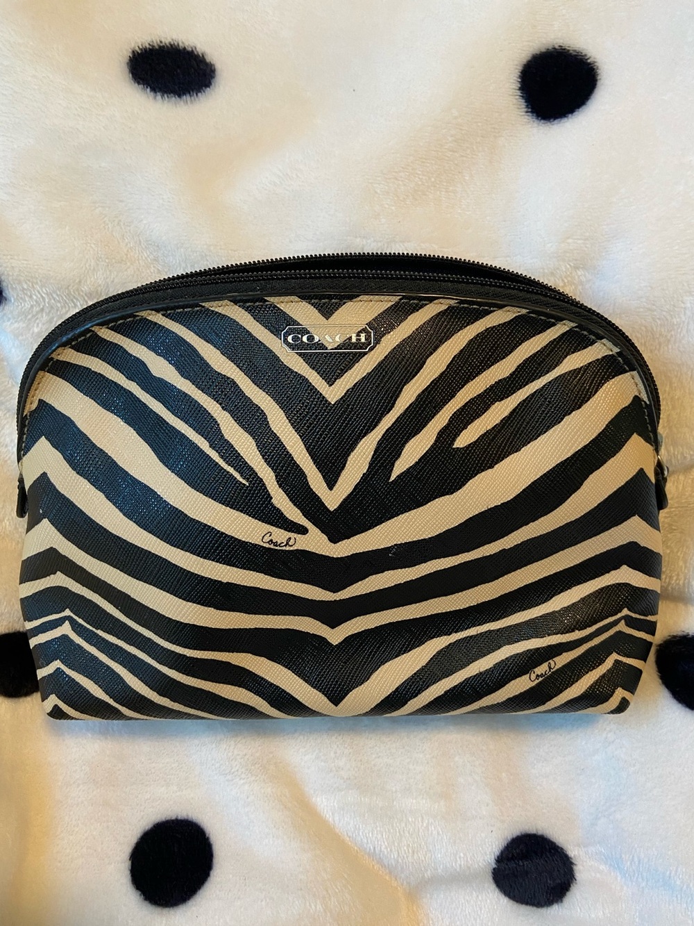 Coach Zebra Print Cosmetic Pouch in Black and Cream
